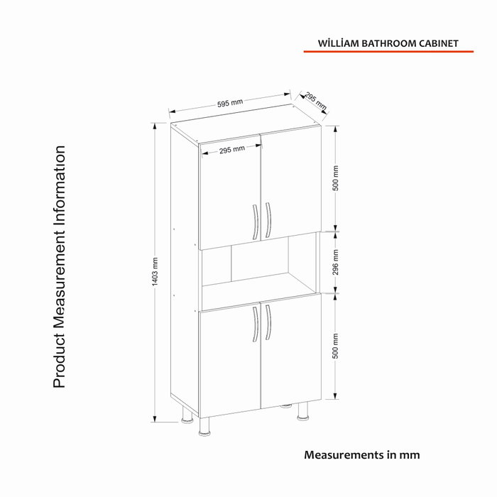Hanah Home Mueble de Baño Travertino Melamina 59.5x140.3x29.5 cm Armario con Estantes Amplio Almacenamiento